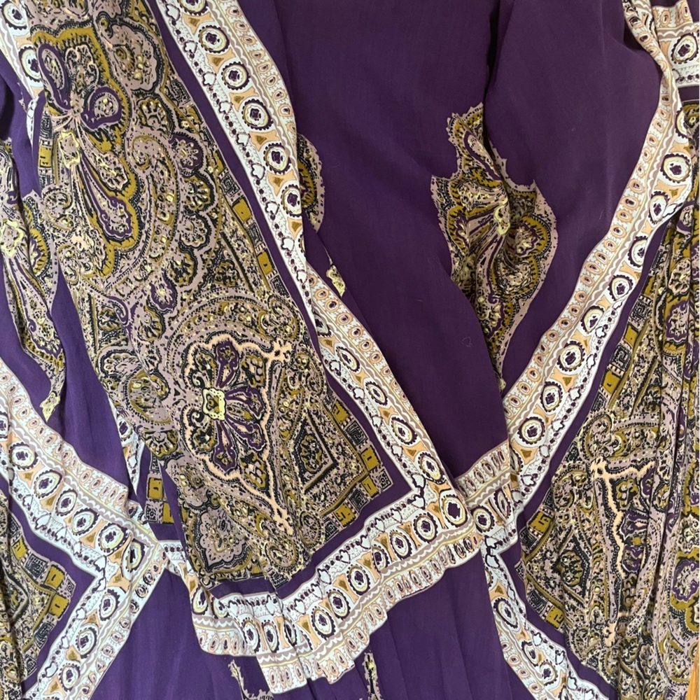 Free People Purple Paisley Midi Skirt with Asymmetric Hem and Elastic Waist - Picture 2 of 3